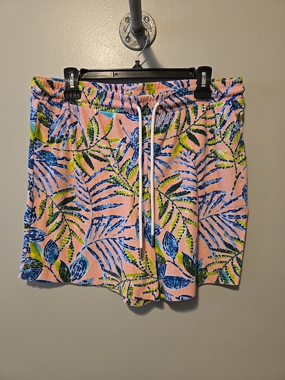 Cuddl Duds Sun Terry Shorts. Pink Floral  Print. Sz. Large. Cover Up